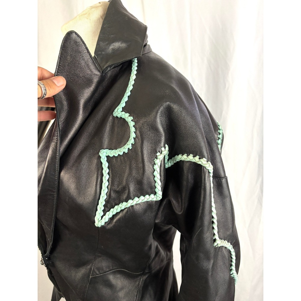 Michelle Julene Black Leather Jacket Western Concho Sterling Whipstitch Fitted S - Picture 14 of 16